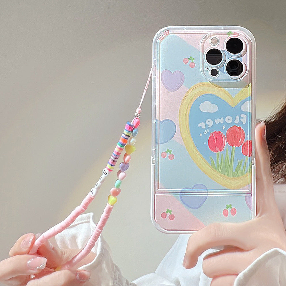 For iPhone 13 Pro Shockproof Smartphone Case Oil Painting Heart Pattern Kickstand TPU Cover with Wrist Strap For iPhone 13 Pro Shockproof Smartphone Case Oil Painting Heart Pattern Kickstand TPU Cover with Wrist Strap
